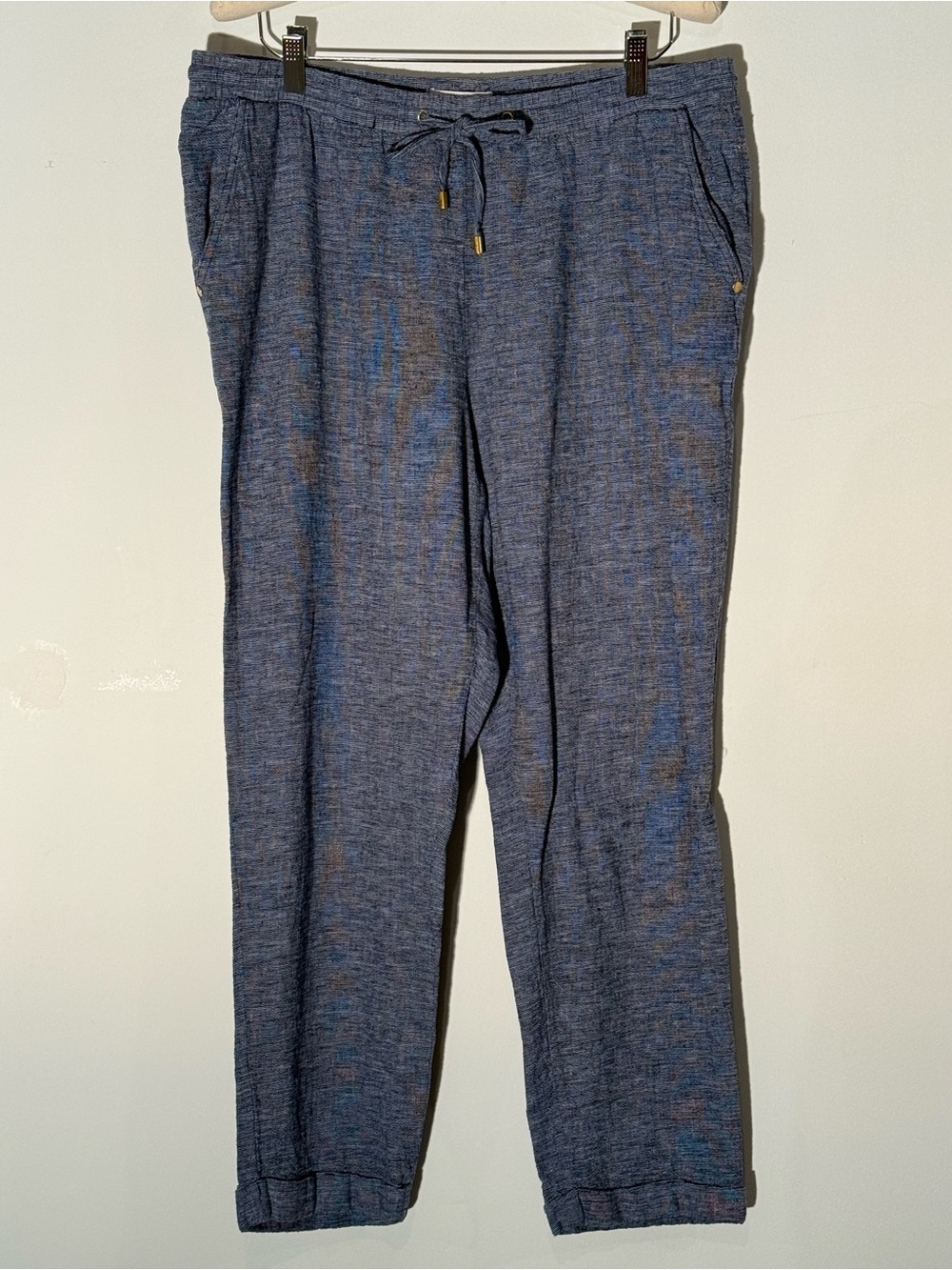 ELLEN TRACY Heathered Navy Blue Drawstring Jogger Linen Pants